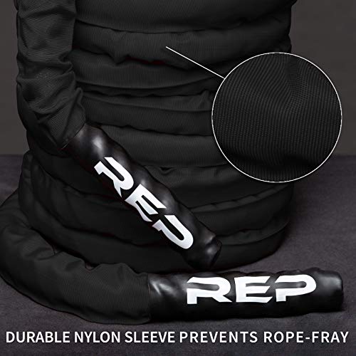 Heavy Battle Rope 30Ft 40Ft 50Ft with Sleeve & Textured Handles – Home Gym Fitness Equipment Variation of BlackWithSleeve 1.5 x 30 ft