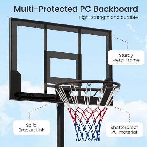 Olakids Black Outdoor Adjustable Basketball Hoop 3.3-7FT with Wheels