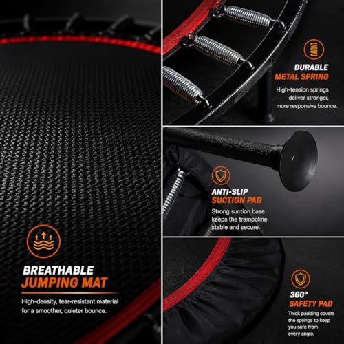 48-Inch Rebounder Trampoline for Adults with Handle – Foldable Exercise Jumping Mat, Black