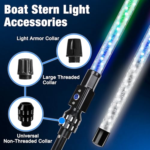 Yiswhis 4FT Spiral LED Boat Navigation Whip Light with Remote, Waterproof Marine Stern Light