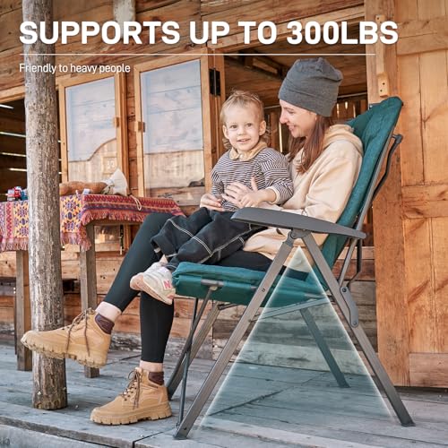 Ever Advanced Green Folding Camping Recliner Chair Fully Padded with Adjustable High Back Support for Adults