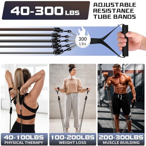 Resistance Bands with Handles Set - 150 lb Adjustable Workout Bands - Deep Gray