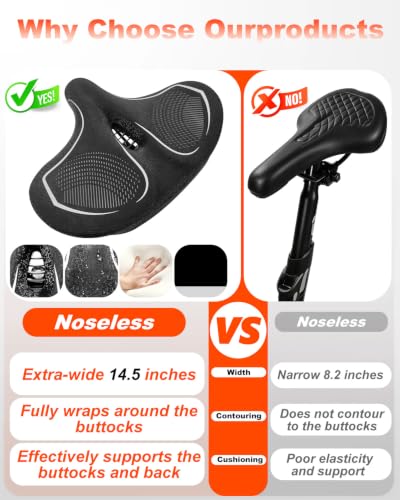 Oversized Waterproof Bike Seat 14.5W for Men Women Fat People Extra Wide Leather