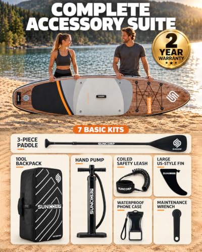 Suncorp Extra Wide 11' x 34" Inflatable Stand Up Paddle Board for Family & Kids, Gray