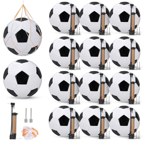 Soccer Balls Bulk Set with Pumps & Mesh Bags - 12 Size 5 Classic Soccer Balls for Christmas & Training