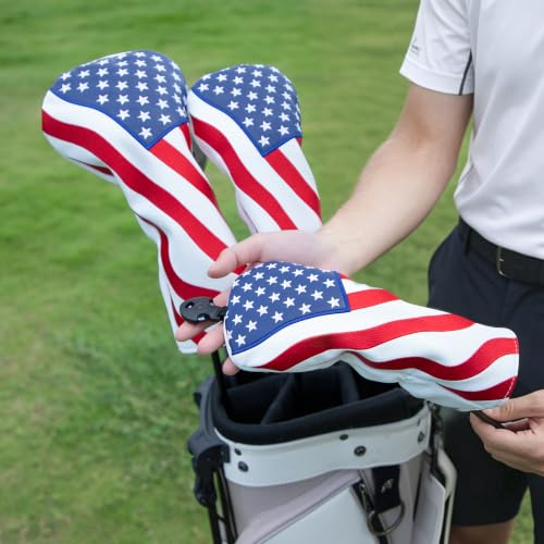 Vintage Patriotic Golf Headcovers Set for Fairway - USA Flag Design, 1 Piece - Red, Blue & White