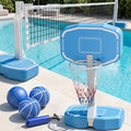 Pool Volleyball & Basketball Set - White-Blue 2-in-1 Inground Pool Game