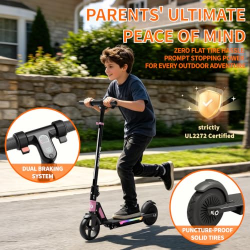Pink Electric Scooter for Kids Teens & Adults 250W Foldable UL2272 Certified