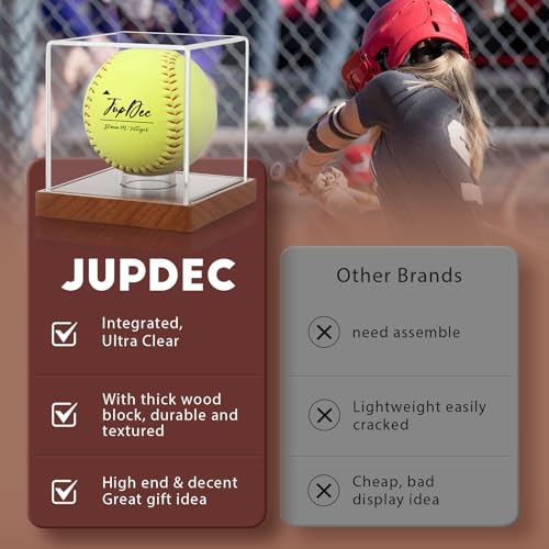Softball Display Case Clear Acrylic Ball Holder with Wood Base - Brown, 1 Pack