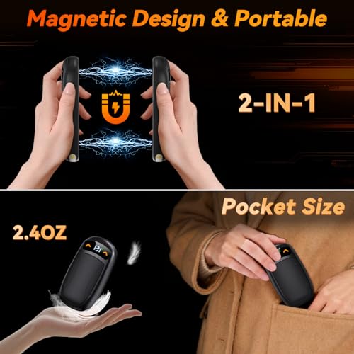 KYEKIO Black Rechargeable Hand Warmer 2Pack with LED Display, 3 Temp Portable Magnetic Electronic Hand Warmers