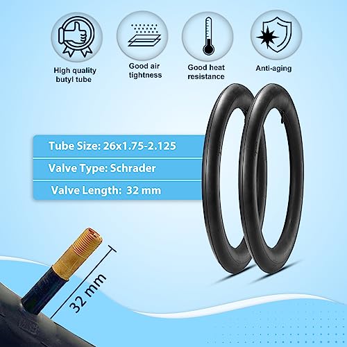 2-Pack Cruiser Bike Tires 26 Inch Folding with Pair Tubes & Levers - Black 2 Tires 2 Tubes