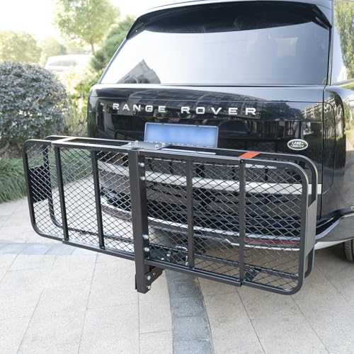 60x20x6 Inch Folding Cargo Carrier for Hitch Mount with 500LBS Capacity and Straps