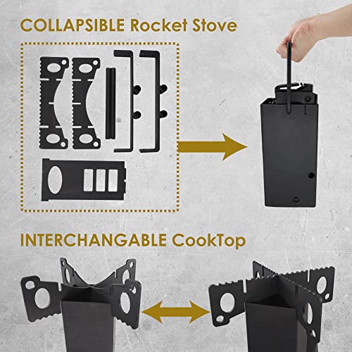 StarBlue Collapsible Rocket Stove with Free Carrying Bag - Portable Camping Wood Stove