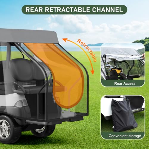 Gray L 58 Inch Short Roof Golf Cart Enclosure - 2+2 Drivable Rain Cover for EZGO, Club Car