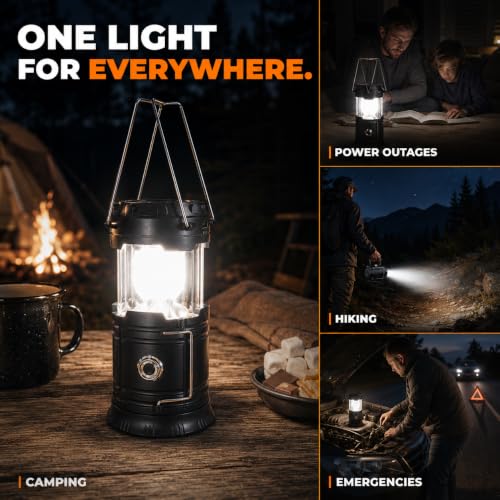 4 Pack Solar LED Camping Lanterns - Battery Powered Emergency Lights