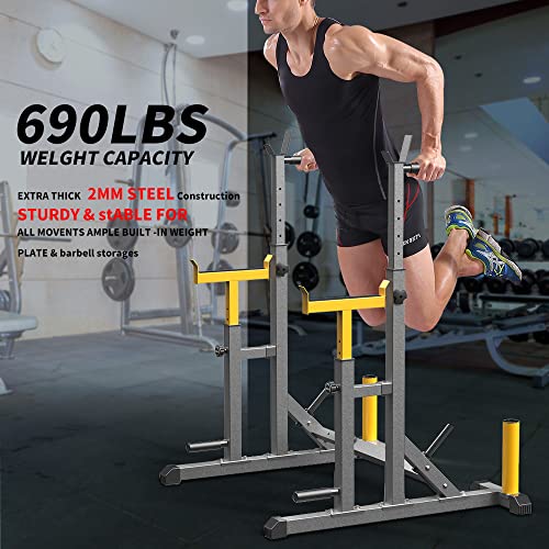 K KiNGKANG Adjustable Squat Rack & Bench Press Home Gym Load 690LBS Gray/Yellow