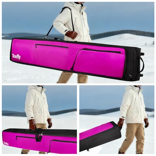 Purple Ski Bag for Air Travel, Waterproof & Padded Fits 2 Pairs Skis - 190cm