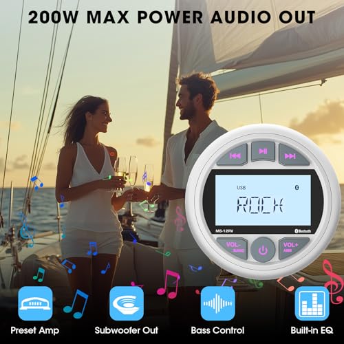 White Marine Bluetooth Boat Stereo Receiver Waterproof Gauge Radio System