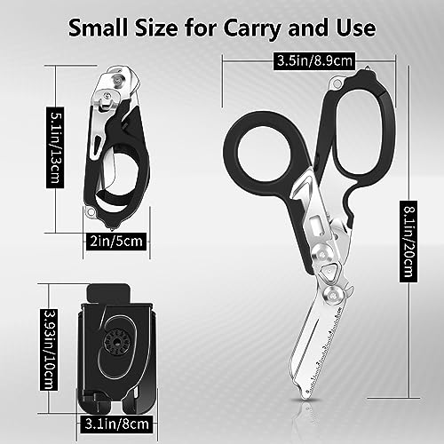 Multi-Function Trauma Shears 6-in-1 Emergency Cutting Scissors with Holster - Black