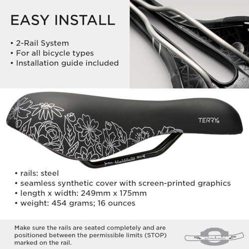 Flower Terry Women's Gel Bike Saddle - Wide Shock-Absorbing Bicycle Seat