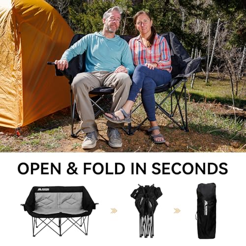 Huskfirm Oversized 2-Person Camping Chair Grey - Portable Folding Lawn Seat