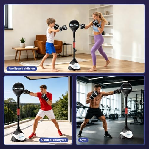 CroyVine Black Adjustable Freestanding Reflex Punching Bag for Home Gym & Boxing Training
