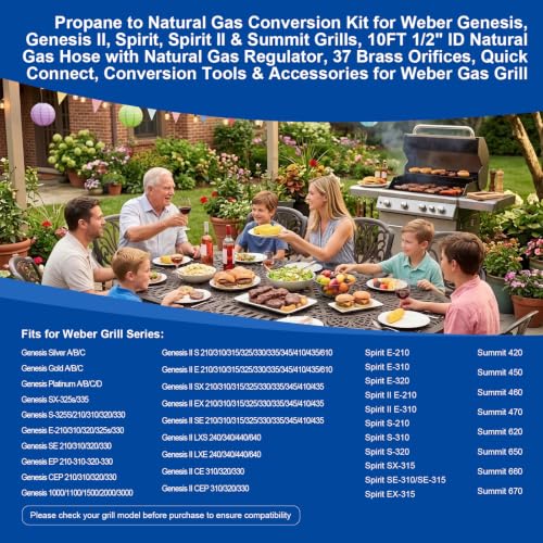 10FT Natural Gas Conversion Kit for Weber Grill - Complete NG Conversion for Genesis, Spirit & Summit