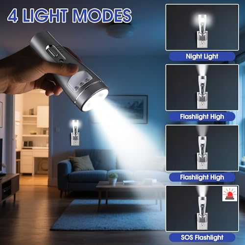 6 Pack Rechargeable Emergency Night Lights with Auto On Power Outage - Silver, Model 6