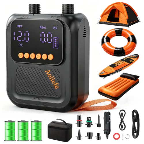Aoiiefe Black Portable Rechargeable Electric SUP Pump with Auto-Off & Dual Stage Inflation
