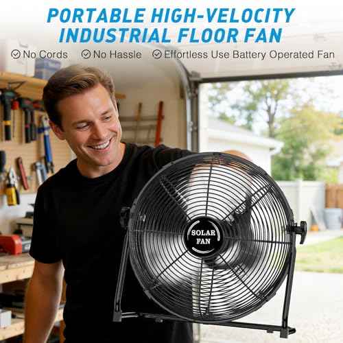 20-Inch Solar-Powered Rechargeable Outdoor Fan with 40W Solar Panel, 18 Speed, 12-60H Runtime
