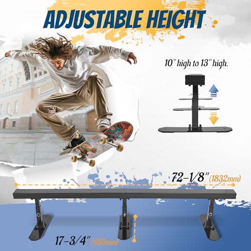 Adjustable 72-Inch Skateboard Grind Rail for Beginners & Pro Skaters