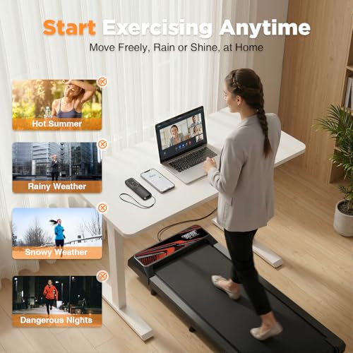 Under Desk Treadmill with Incline Pad - 2.5HP Compact Walking Machine for Home Office