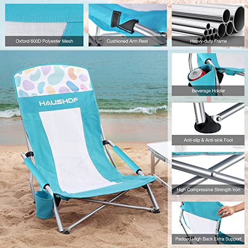 High Back Blue Beach Chairs with Dots - 2 Pack, Portable Folding Camping Chairs