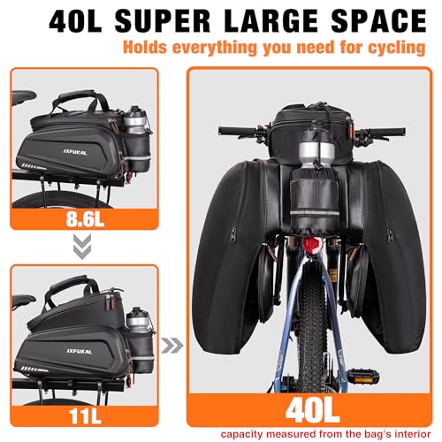 JXFUKAL 40L Waterproof Hard Shell Bike Bag with Expansion Layer for E-Bike Rear Rack
