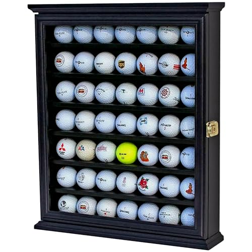 Golf Ball Display Case Wall Rack Lockable Acrylic Door Black Finish - DisplayGifts