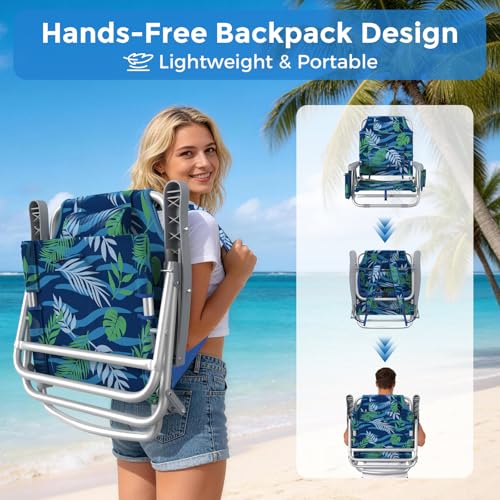 HOPERAN 5-Position Backpack Beach Chair with Lumbar Support & Cooler