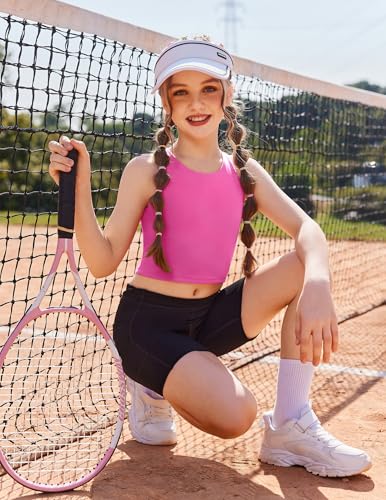 Girls Tank Tops Double Lined Racerback Crop Athletic Shirt - Hot Pink 5-6 Years