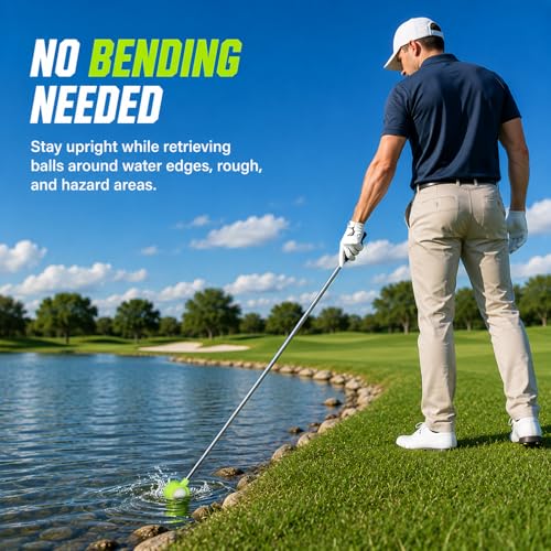 Green 12ft Telescopic Golf Ball Retriever with Dual-Sided Pickup - Stainless Steel