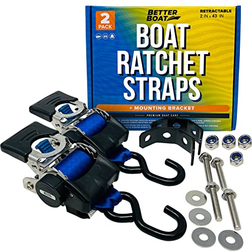 Better Boat 2in x 43in Stainless Steel Retractable Ratchet Straps Set, Heavy Duty Marine Tie Downs