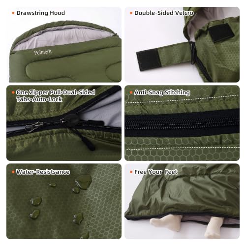 Green Double Sleeping Bag for Adults with 2 Pillows, Queen Size Camping Gear