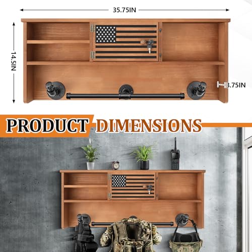 DoubleFill Police Gear Rack with Vest Hanger and Locking Gun Storage - Walnut / Lockers
