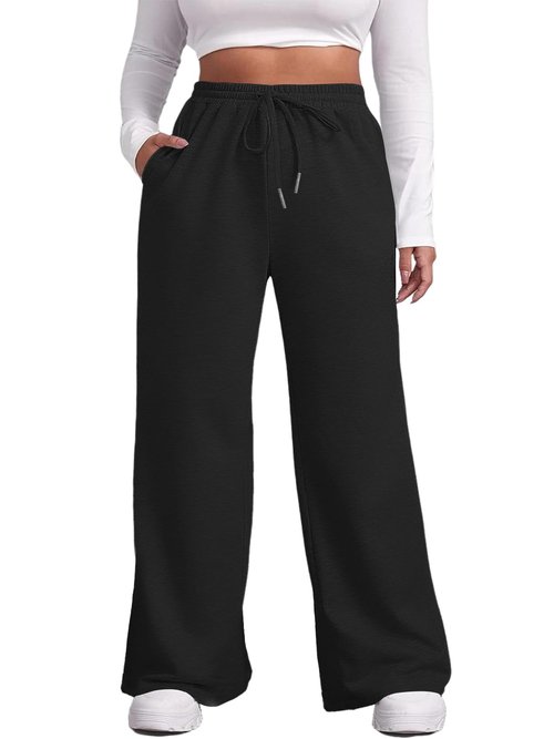 MK Shop Limited Plus Size Wide Leg Pants for Women Active Yoga Sweatpants Lounge High Waisted Drawstring Casual Loose Baggy Pants with Pockets Black