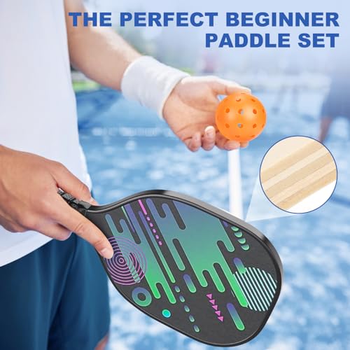 TYRSEN Wooden Pickleball Paddles Set with Net, 22ft On Wheels, 4 Paddles & 6 Balls