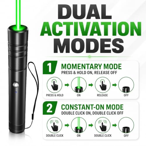 Rechargeable Laser Pointer with Green & Red Beams - Long Range, Tactical Light