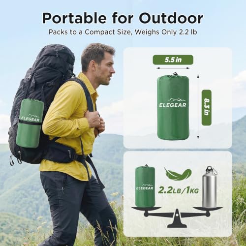Insulated Camping Sleeping Pad 4-Inch Thick with R-Value 9 - Green, Regular