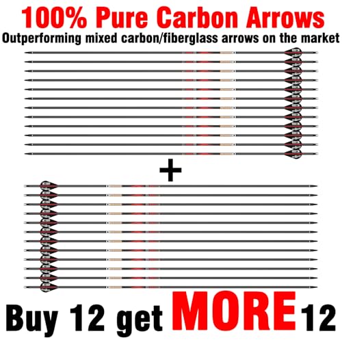 Sanlida Carbon Hunting Arrows 12/24 Pack Olympic-Grade 10 Spine, Straightness 0.001" for Compound & Recurve Bows