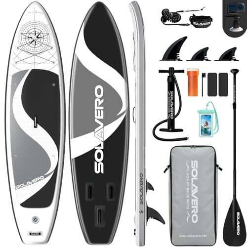 SOLAVERO 10'6" Inflatable Stand Up Paddle Board with Compass - Supports 450LB, All Skill Levels