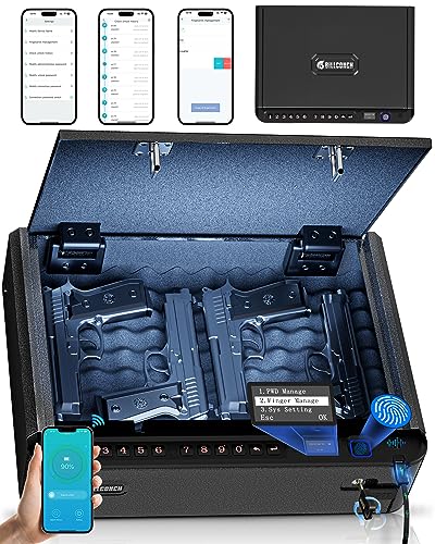 Large Black Smart Gun Safe with Fingerprint App Keypad LCD & Security Cable