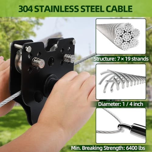 OLenyer 100FT Backyard Zipline Kit for Kids & Adults - Safe & Durable