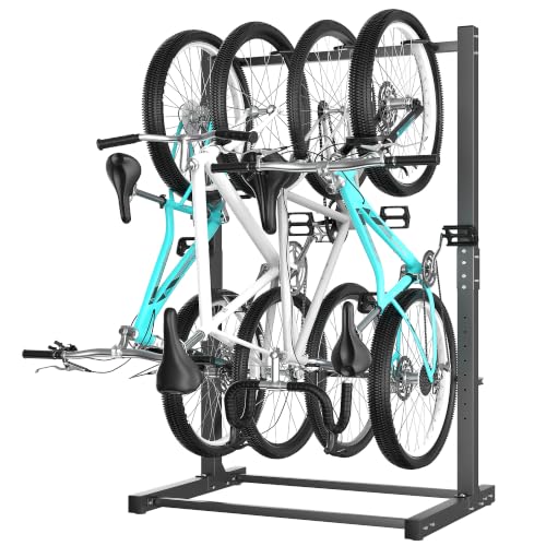 Freestanding Bike Rack for 4 Bikes - Vertical Garage Storage Stand